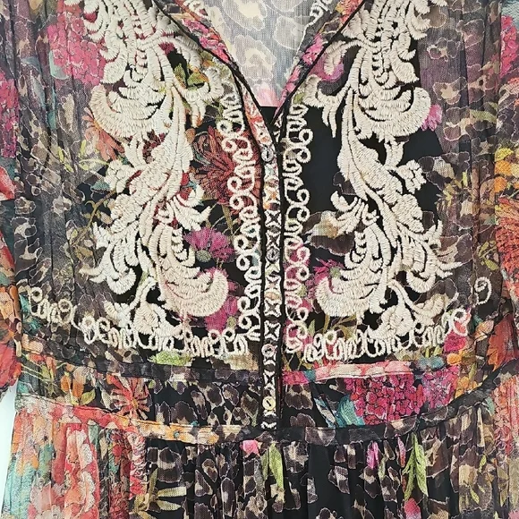 Johnny Was Black Floral Embroidered Midi Dress - Picture 3 of 4